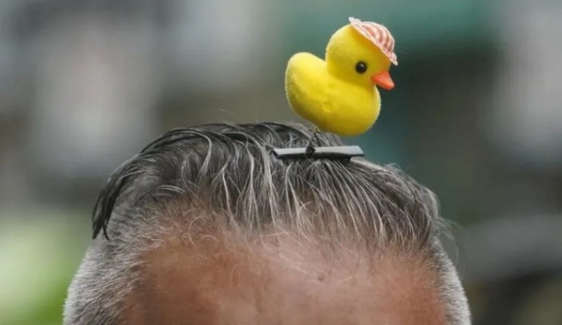 Un patito amarillo en la cabeza, la nueva moda que es viral